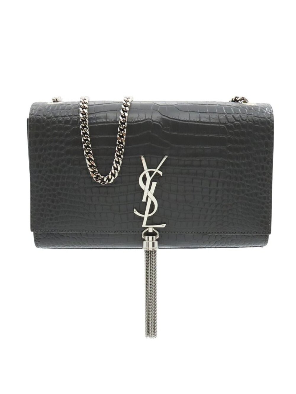 Saint Laurent Kate Tassel Gray Leather Medium Chain Shoulder Bag